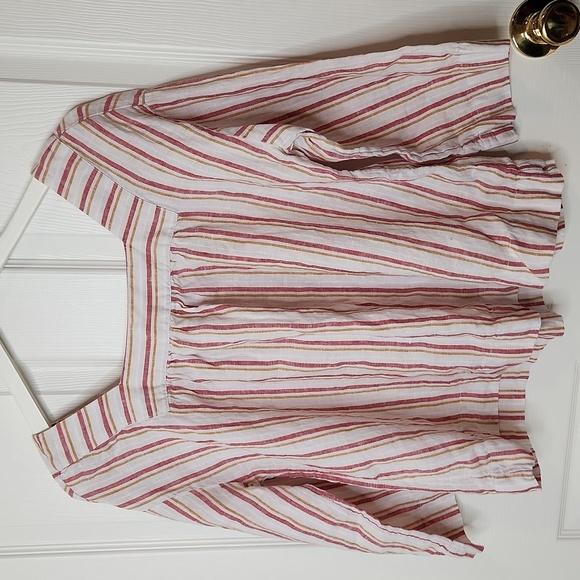Rachel Zoe Tops - Rachel Zoe linen top short striped square neck summer lightweight oversized